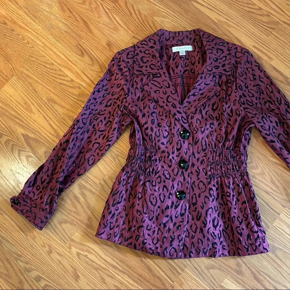Vintage 90’s Y2K Leopard Print Burgundy Vintage Blazer Jacket Size M